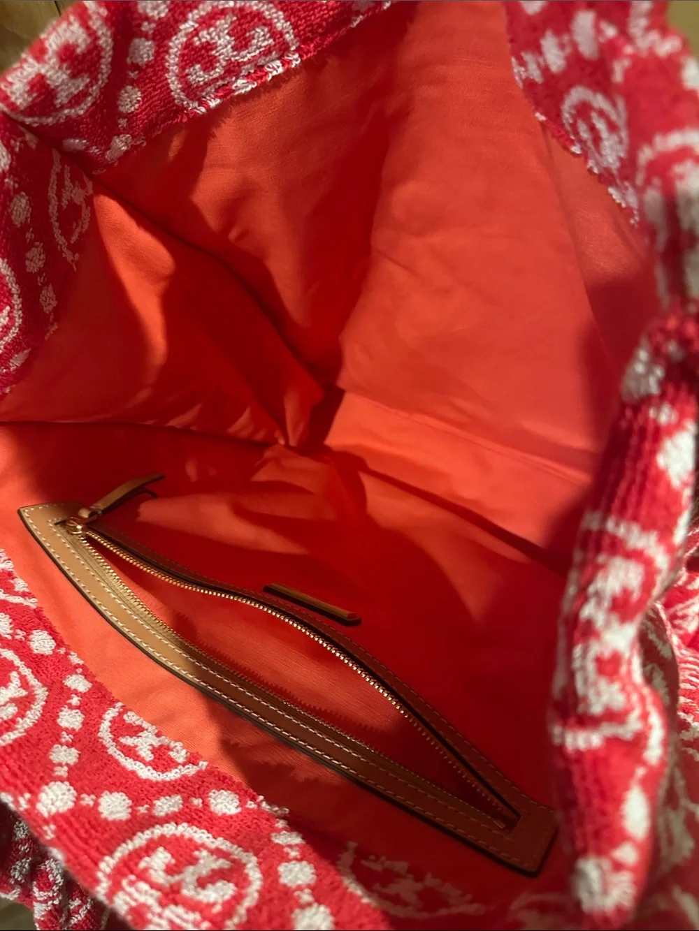 Tory Burch Red and White Logo Terry Tote